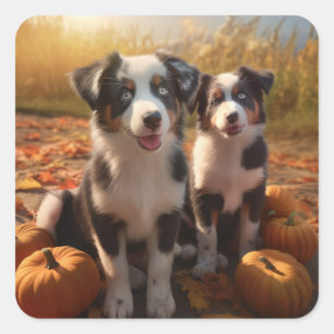 Australische Herder Puppy Herfst Delight Pompoen Vierkante Sticker
