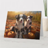 Australische Herder Puppy Herfst Genot Pompoen Kaart (Voorkant)