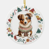 Australische Herder Puppy Winter Sweater Kerstmis Keramisch Ornament (Voorkant)