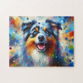 Australische Herder Puzzle: Blue Merle Aussie Hond Legpuzzel (Horizontaal)