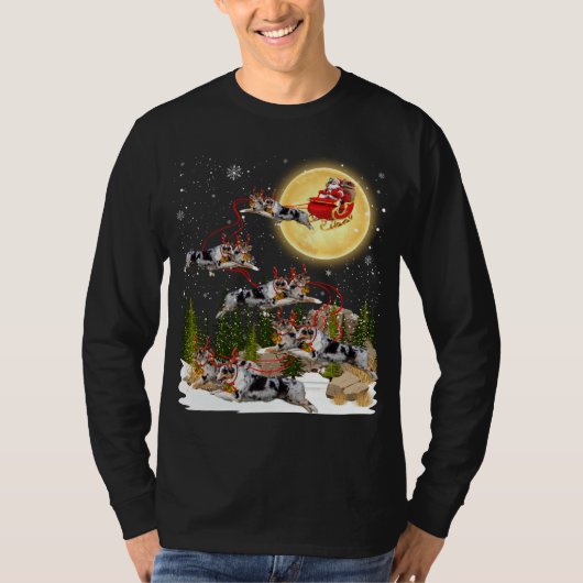 Australische herder rendier Kerstmis Hond Rijden T-shirt (Voorkant)