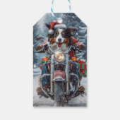 Australische herder rijden motorfiets kerst cadeaulabel (Achterkant)