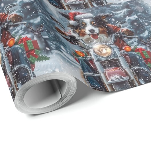 Australische herder rijden motorfiets kerst cadeaupapier (Rol Hoek)