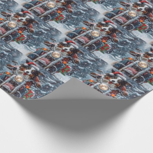 Australische herder rijden motorfiets kerst cadeaupapier (Hoek)