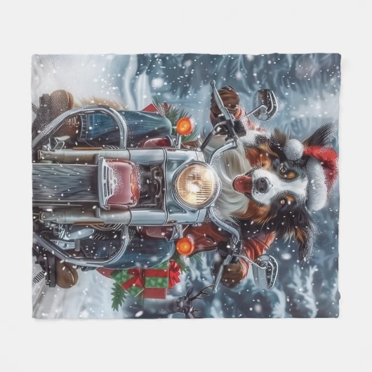 Australische herder rijden motorfiets kerst fleece deken (Voorkant (Horizontaal))