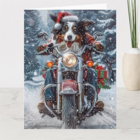 Australische herder rijden motorfiets kerst kaart (Voorkant)