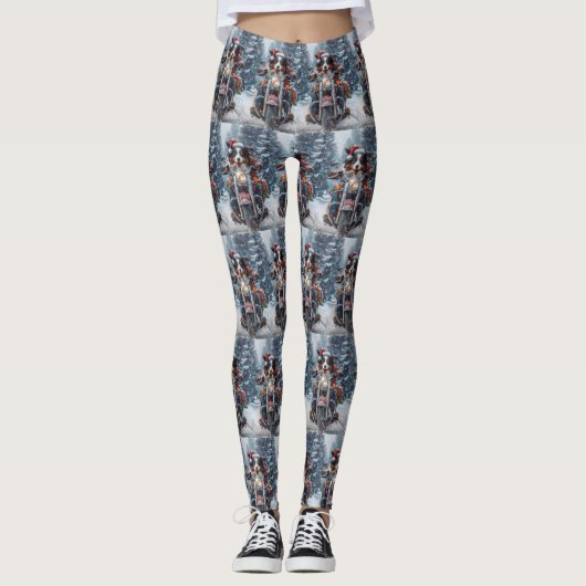 Australische herder rijden motorfiets kerst leggings (Voorkant)
