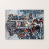 Australische herder rijden motorfiets kerst legpuzzel (Horizontaal)