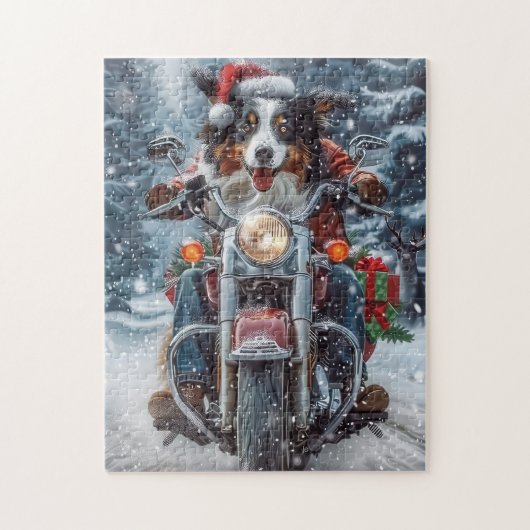 Australische herder rijden motorfiets kerst legpuzzel (Verticaal)