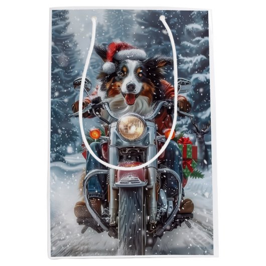 Australische herder rijden motorfiets kerst medium cadeauzakje (Voorkant)