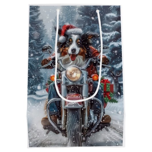 Australische herder rijden motorfiets kerst medium cadeauzakje (Achterkant)