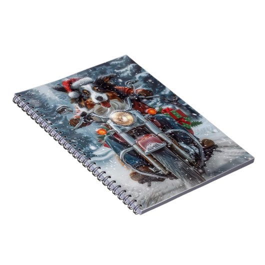 Australische herder rijden motorfiets kerst notitieboek (Rechterzijde)