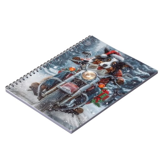 Australische herder rijden motorfiets kerst notitieboek (Linkerzijde)