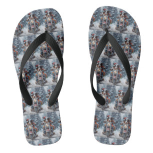 Australische Herder Rijdt op Motorfiets Kerstmis Teenslippers