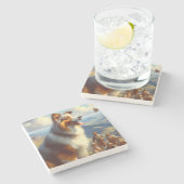 Australische herder schilderij Stenen Onderzetter (Zijkant)