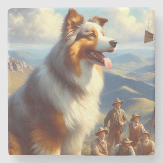 Australische herder schilderij Stenen Onderzetter (Voorkant)