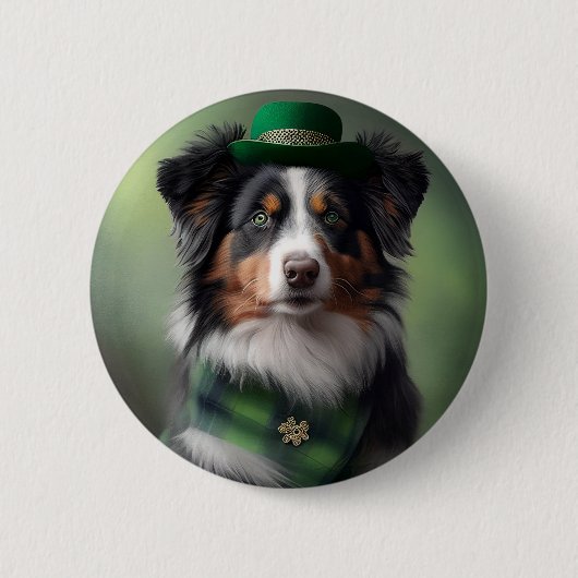 Australische herder Sint Patrick Ronde Button 5,7 Cm (Voorkant)
