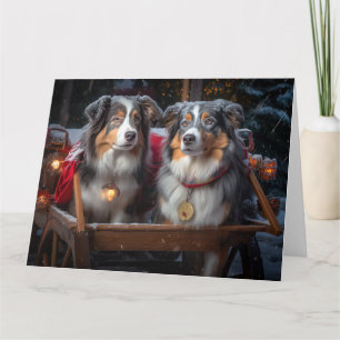 Australische Herder Sneeuwige slee Kerst Decoratie Kaart