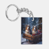 Australische Herder Sneeuwige slee Kerst Decoratie Sleutelhanger (Voorkant Links)