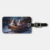 Australische herder sneeuwslee kerstdecor bagagelabel (Voorkant horizontaal)