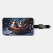 Australische herder sneeuwslee kerstdecor bagagelabel (Achterkant horizontaal)