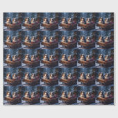 Australische herder sneeuwslee kerstdecor cadeaupapier (Vlak)