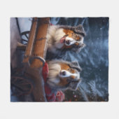 Australische herder sneeuwslee kerstdecor fleece deken (Voorkant (Horizontaal))