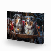 Australische herder sneeuwslee kerstdecor fotoblokken (Rechts)