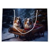 Australische herder sneeuwslee kerstdecor groot cadeauzakje (Voorkant)