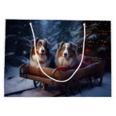 Australische herder sneeuwslee kerstdecor groot cadeauzakje (Achterkant)
