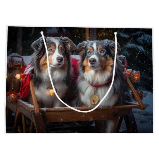 Australische herder sneeuwslee kerstdecor groot cadeauzakje (Achterkant)