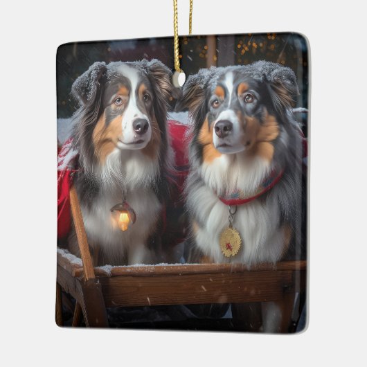 Australische herder sneeuwslee kerstdecor keramisch ornament (Links)