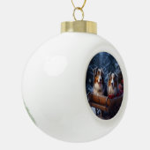 Australische herder sneeuwslee kerstdecor keramische bal ornament (Links)