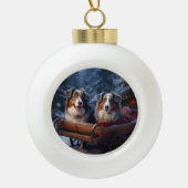 Australische herder sneeuwslee kerstdecor keramische bal ornament (Voorkant)