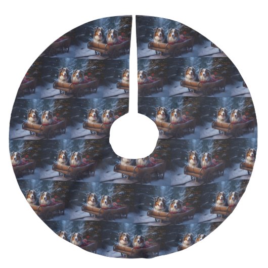 Australische herder sneeuwslee kerstdecor kerstboom rok (Voorkant)