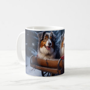 Australische herder sneeuwslee kerstdecor koffiemok