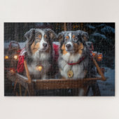 Australische herder sneeuwslee kerstdecor legpuzzel (Horizontaal)