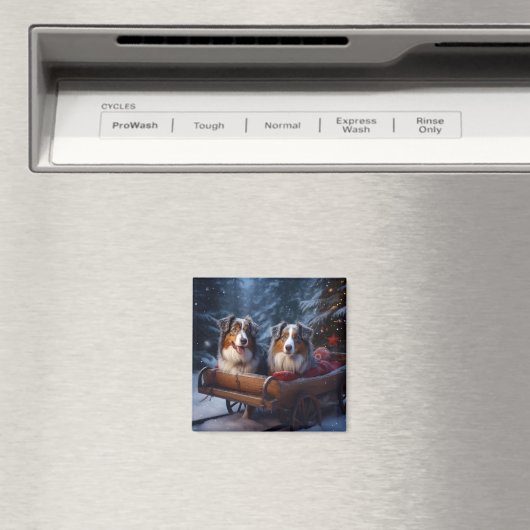 Australische herder sneeuwslee kerstdecor magneet (Insitu (Vaatwasser))