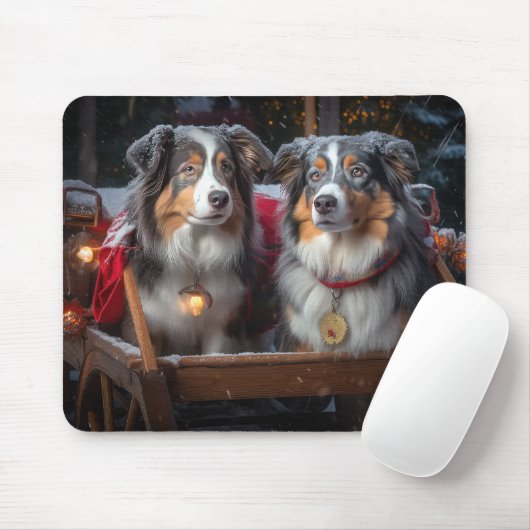 Australische herder sneeuwslee kerstdecor muismat (Met muis)
