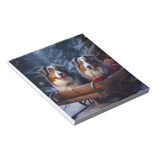 Australische herder sneeuwslee kerstdecor notitieblok (Schuin)