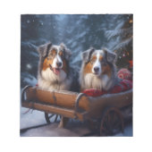 Australische herder sneeuwslee kerstdecor notitieblok (Voorkant)