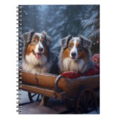 Australische herder sneeuwslee kerstdecor notitieboek (Voorkant)