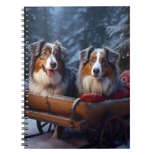 Australische herder sneeuwslee kerstdecor notitieboek (Voorkant)
