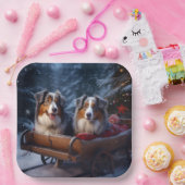 Australische herder sneeuwslee kerstdecor papieren bordje (Feest)