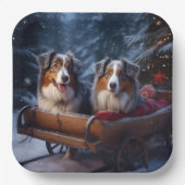 Australische herder sneeuwslee kerstdecor papieren bordje (Voorkant)