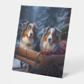 Australische herder sneeuwslee kerstdecor reclamebord met voetstuk (Voorkant)