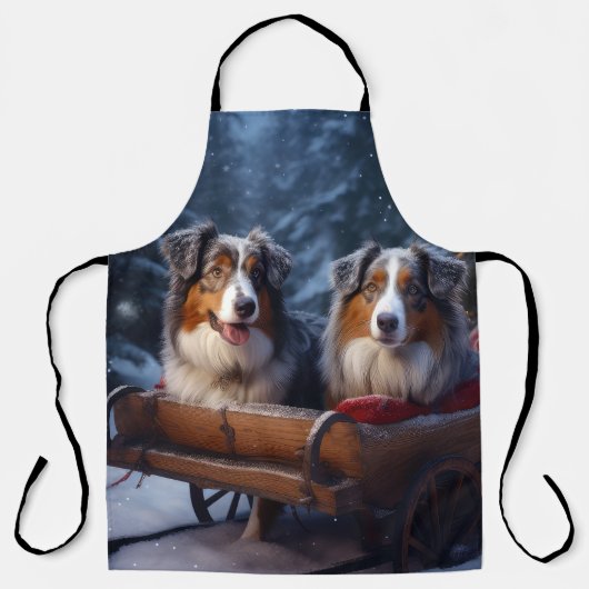 Australische herder sneeuwslee kerstdecor schort (Voorkant)