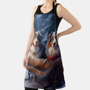 Australische herder sneeuwslee kerstdecor schort