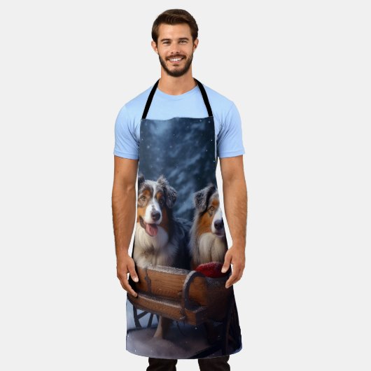 Australische herder sneeuwslee kerstdecor schort (Gedragen)