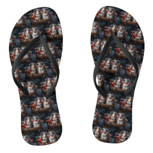 Australische herder sneeuwslee kerstdecor teenslippers